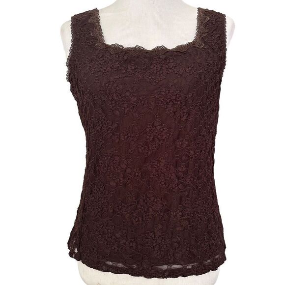 Sequence Beaded Lace Brown Tank Top - Picture 1 of 6